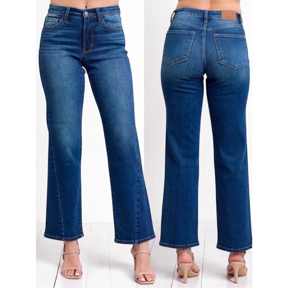 Judy Blue Mid Rise Straight Jeans Side Seam Stretch Dark Wash Plus & Reg – NWT